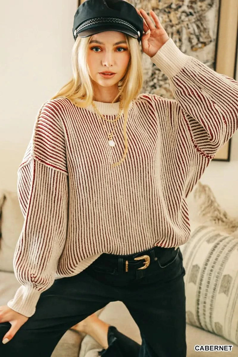 Zenana Two Tone Crewneck Sweater - SwagglyLife Home & Fashion
